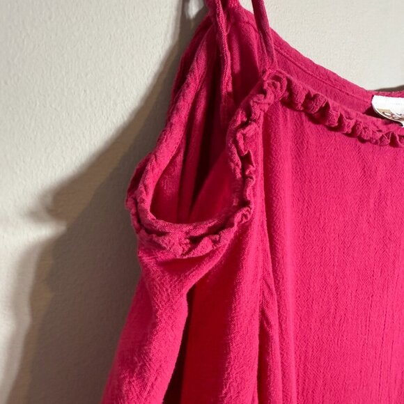 Oh My Gauze! Cold Shoulder Maxi Dress Women's 1X Pink Slit Beach Coastal Travel - Picture 9 of 15